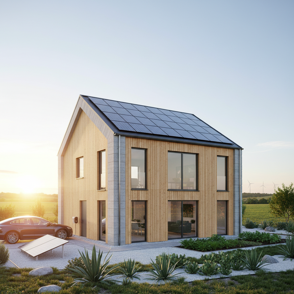 Une maison moderne avec des panneaux solaires et une isolation performante