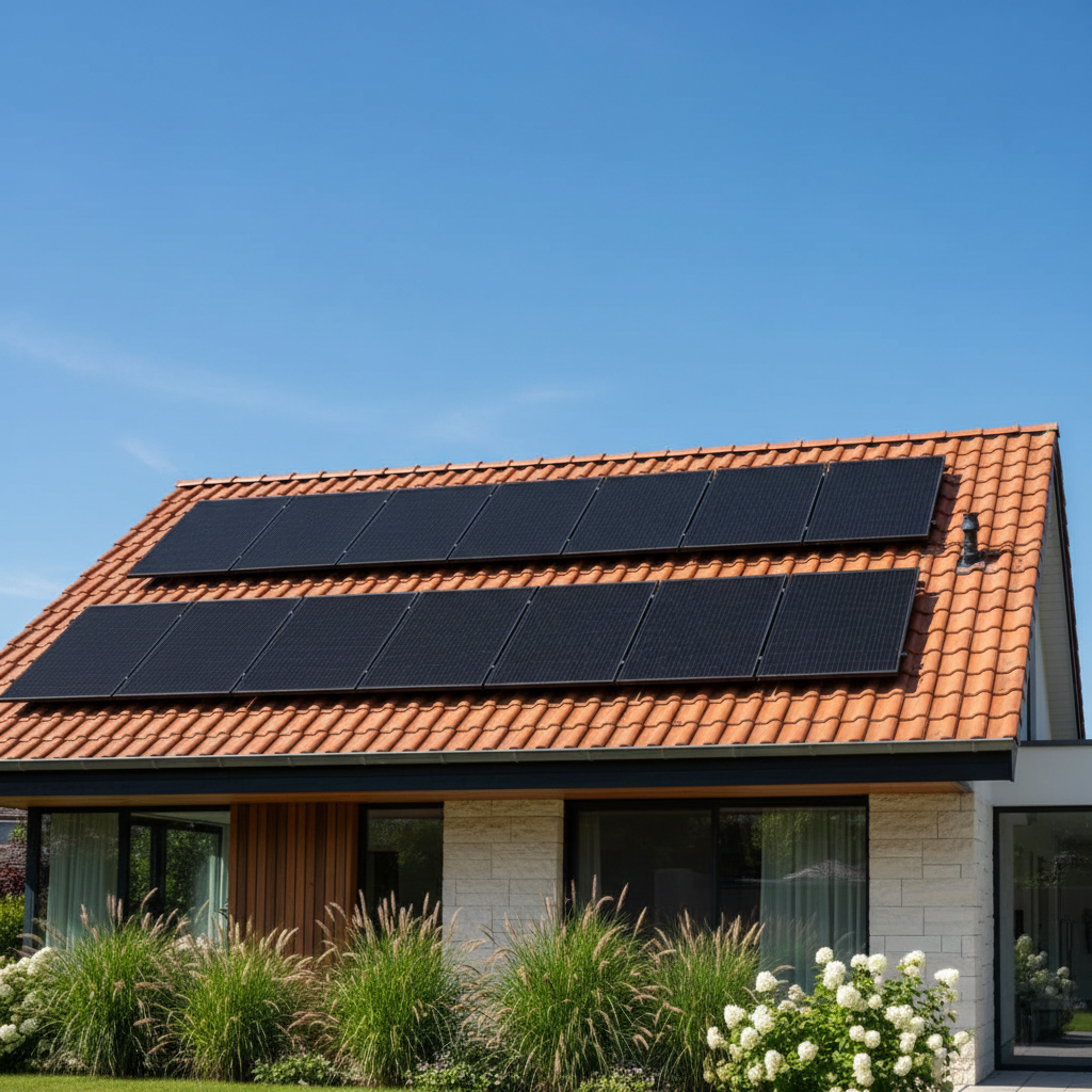 Installation solaire de 3 kWc en autoconsommation Installation de panneaux solaires photovoltaïques sur une toiture résidentielle moderne en 2026